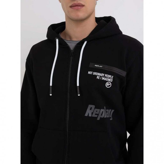 REPLAY HOODIE WITH ZIPPER BLACK