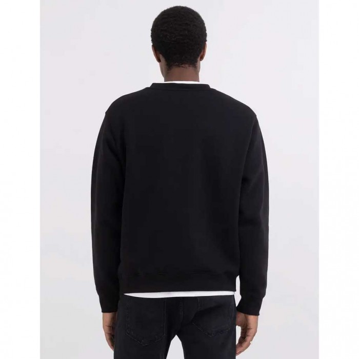 REPLAY CREWNECK SWEATSHIRT WITH OUTDOOR PRINT BLACK