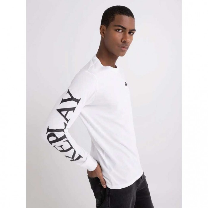 REPLAY LONG-SLEEVED T-SHIRT WITH PRINT WHITE