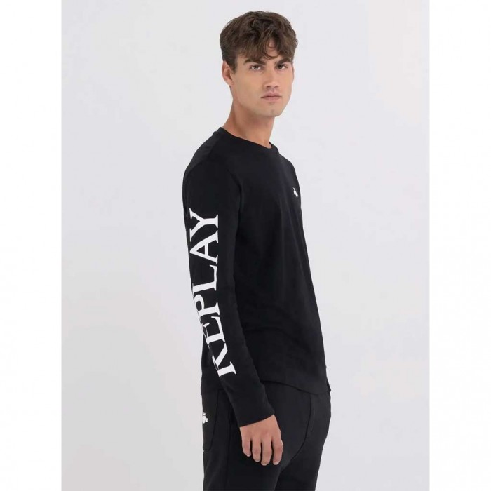 REPLAY LONG-SLEEVED T-SHIRT WITH PRINT BLACK