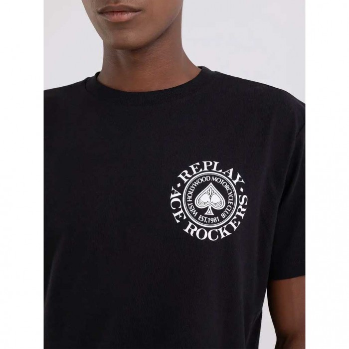 REPLAY T-SHIRT WITH MOTORCYCLE CLUB PRINT BLACK