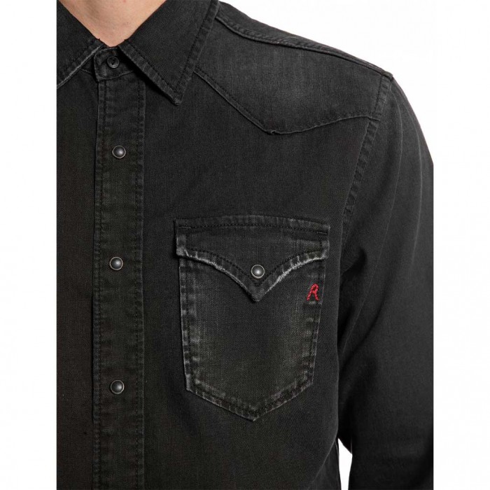 REPLAY REGULAR-FIT WESTERN DENIM SHIRT BLACK