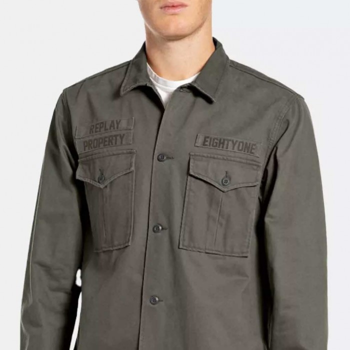 REPLAY REGULAR-FIT COTTON SHIRT DARK GRAY