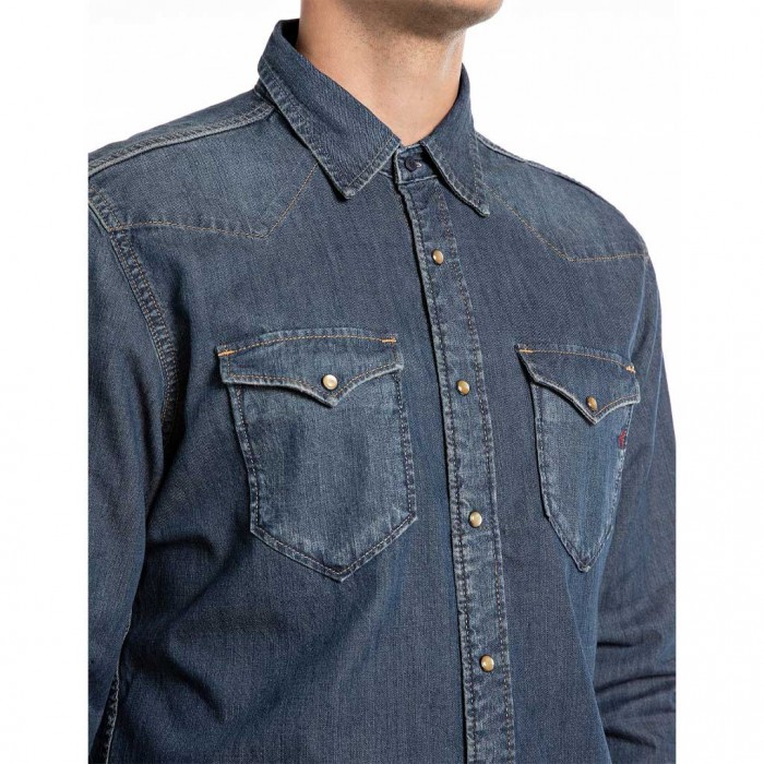 REPLAY WESTERN SHIRT IN DARK BLUE