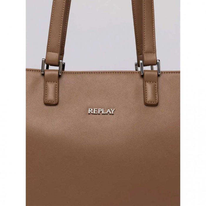 REPLAY SOLID-COLOUR SHOPPER WITH LOGO BEIGE