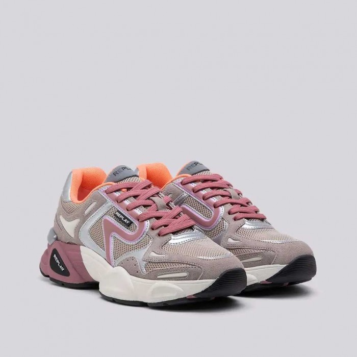 REPLAY DESTINY W UNION MESH LACE-UP SNEAKERS PINK/GRAY