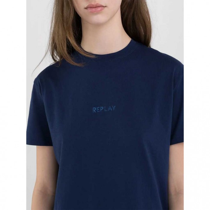 REPLAY REGULAR-FIT T-SHIRT WITH SHINY LETTERING BLUE