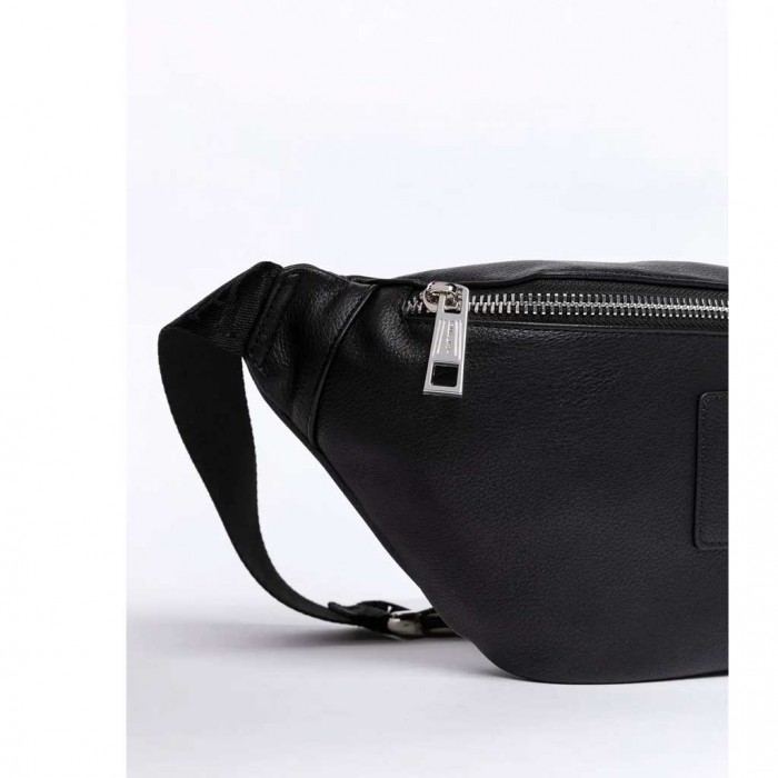 REPLAY UNISEX HAMMERED-EFFECT PU BELT BAG BLACK