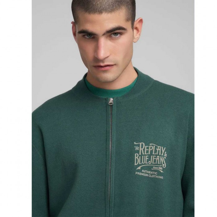 REPLAY FULL-ZIP PULLOVER WITH LETTERING GREEN
