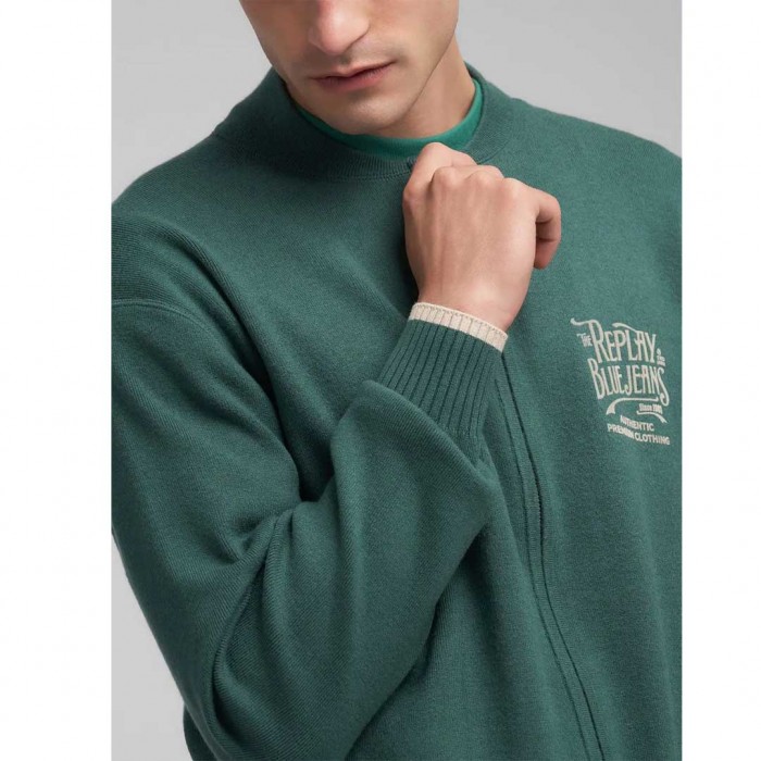 REPLAY FULL-ZIP PULLOVER WITH LETTERING GREEN