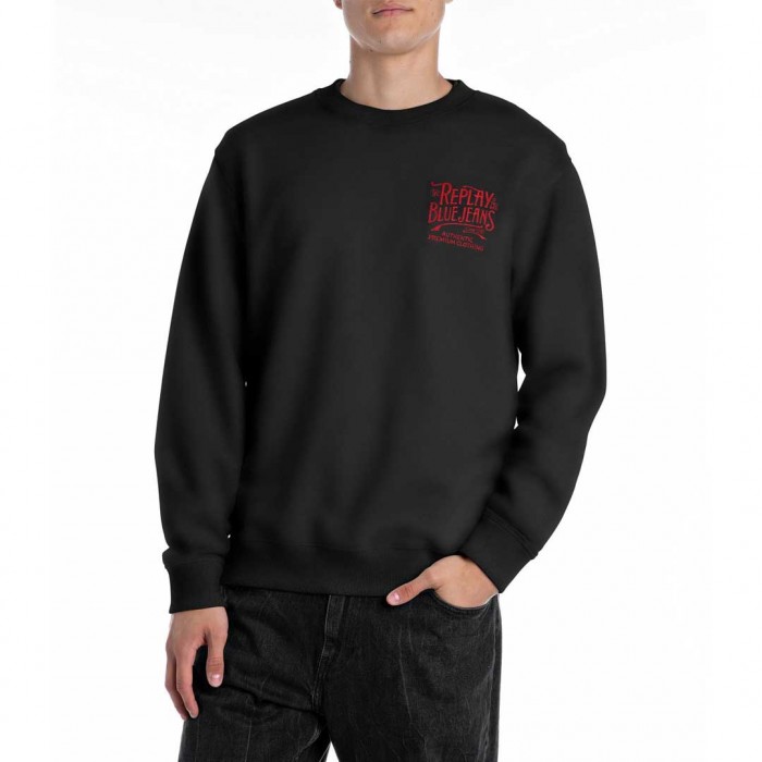 REPLAY SWEATSHIRT WITH EMBROIDERY ON CHEST BLACK