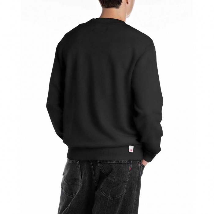 REPLAY SWEATSHIRT WITH EMBROIDERY ON CHEST BLACK