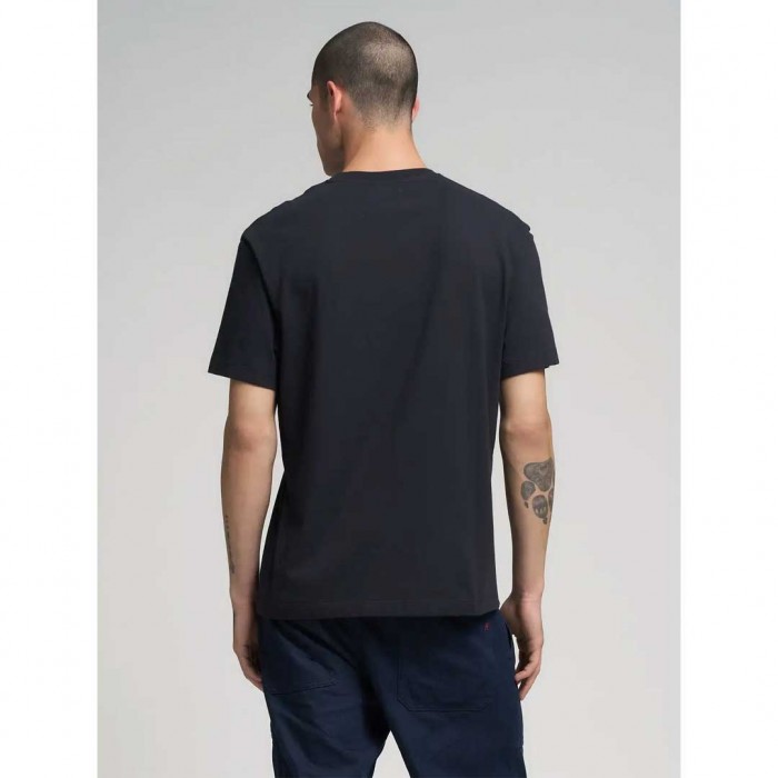 REPLAY COTTON T-SHIRT WITH LETTERING PRINT DARK NAVY