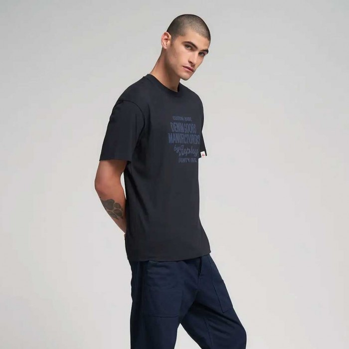 REPLAY COTTON T-SHIRT WITH LETTERING PRINT DARK NAVY