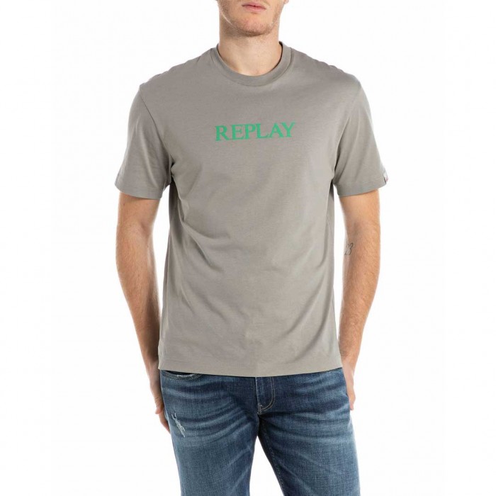 REPLAY MAN T SHIRT LOGO PRINT GRAY