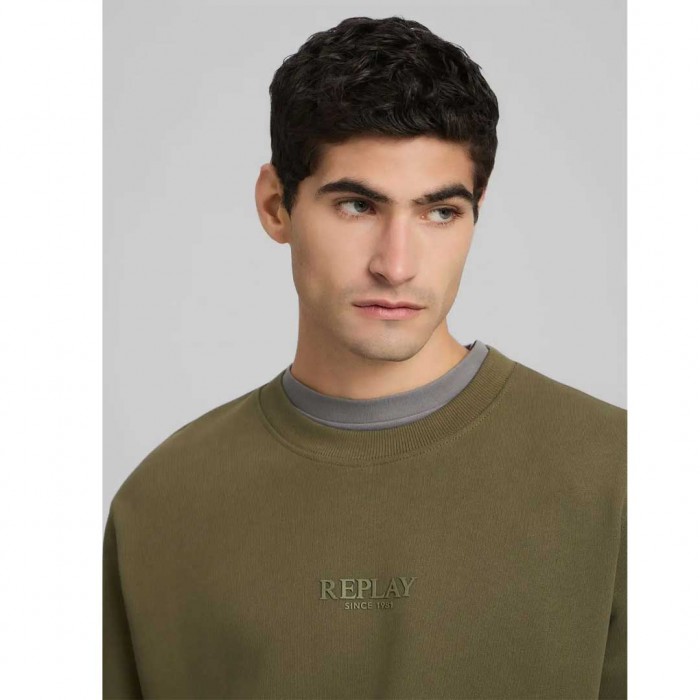 REPLAY CREW-NECK SWEATSHIRT WITH LETTERING GREEN