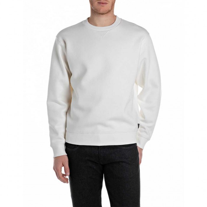 REPLAY COTTON-BLEND CREW-NECK SWEATSHIRT WHITE