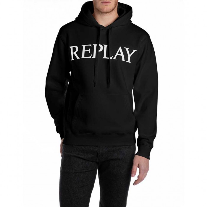 REPLAY COTTON HOODY BLACK