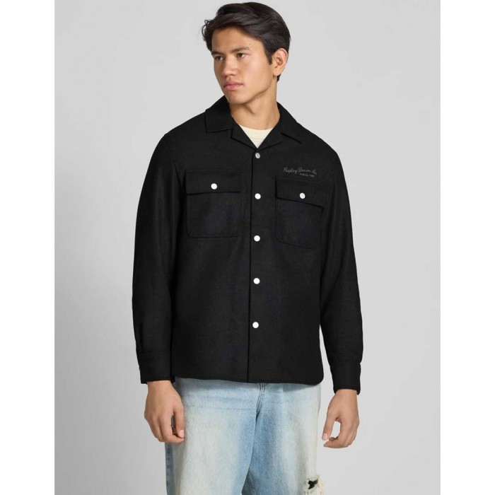 REPLAY WOOL-BLEND OVERSHIRT BLACK