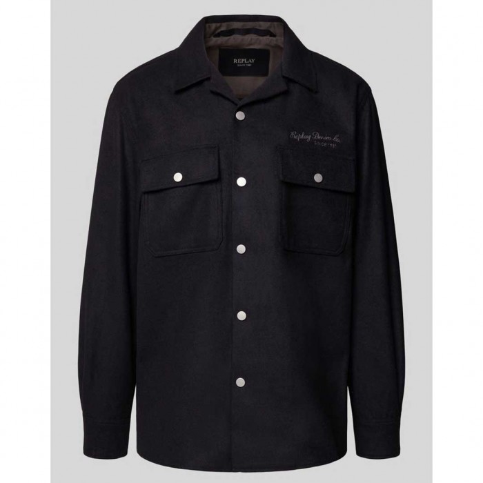 REPLAY WOOL-BLEND OVERSHIRT BLACK