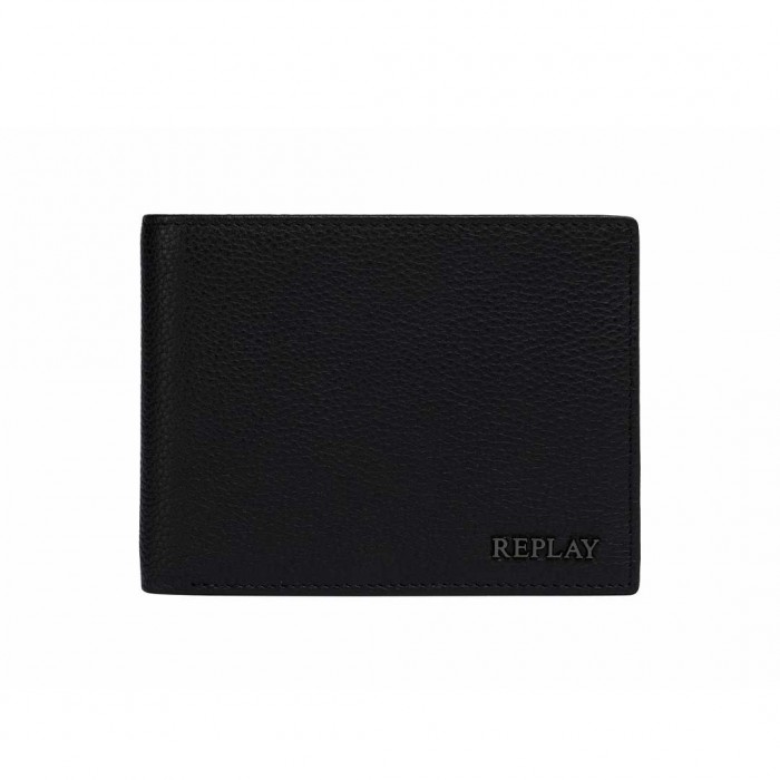REPLAY MAN LOGO PRINT WALLET BLACK