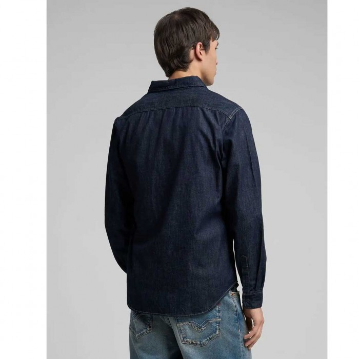REPLAY RINSED WASH DENIM SHIRT DARK BLUE