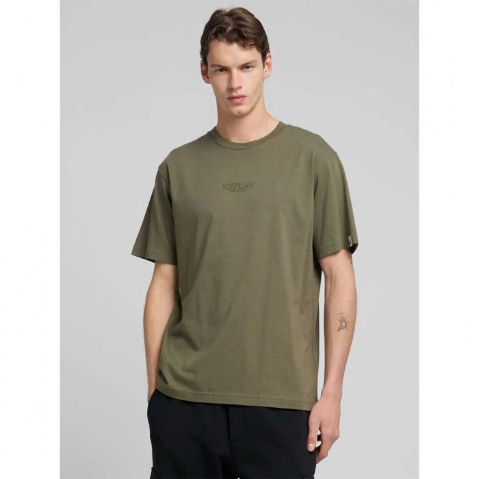 REPLAY COTTON T-SHIRT WITH LETTERING GREEN