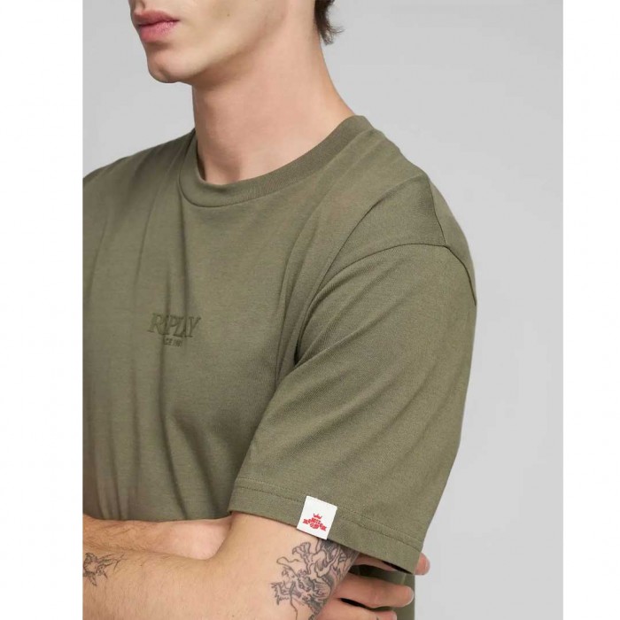 REPLAY COTTON T-SHIRT WITH LETTERING GREEN