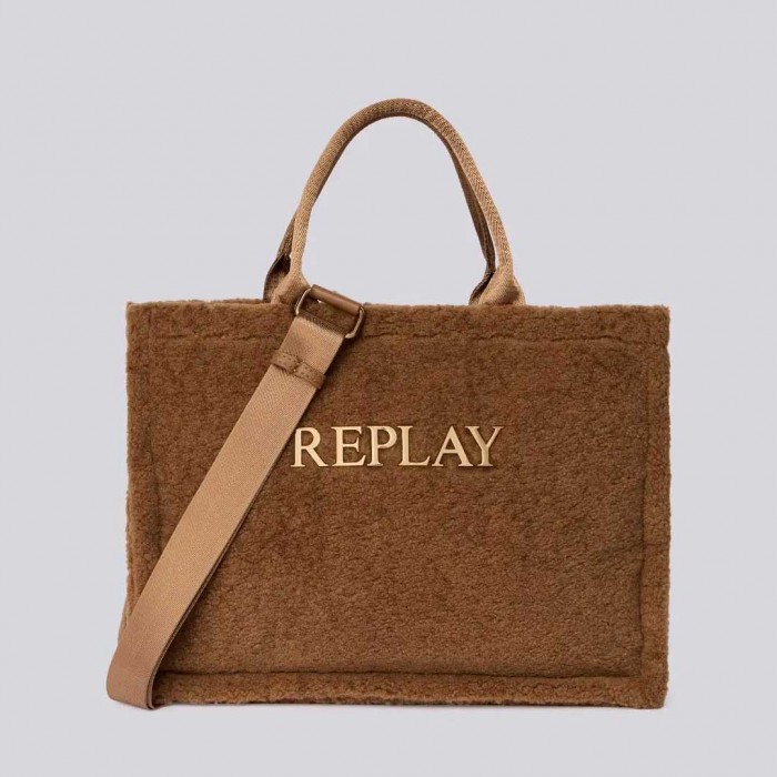 REPLAY FAUX FUR TOTE BAG BROWN