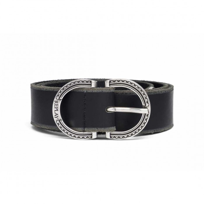 REPLAY LEATHER BELT WITH DECORATED TIP BLACK