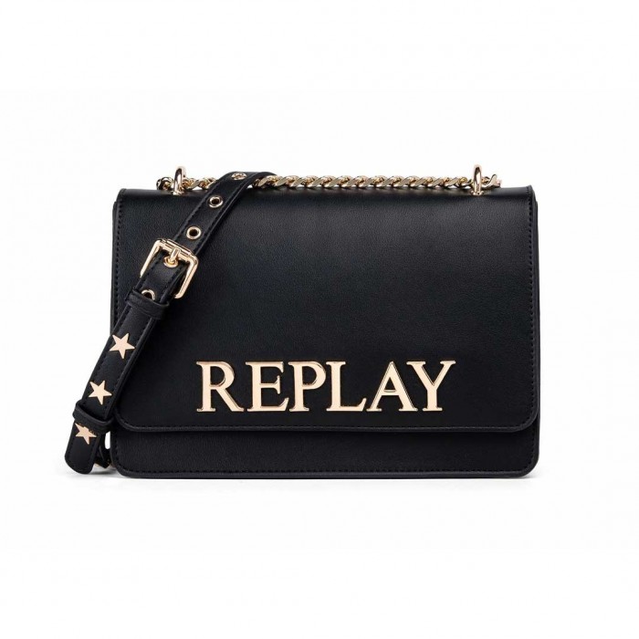 REPLAY SUEDE CROSSBODY BAG WITH LETTERING BLACK