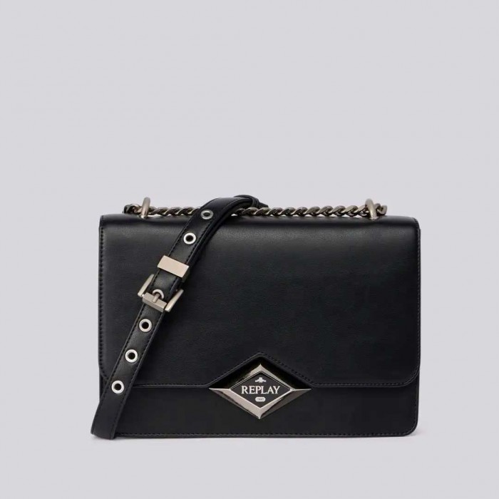 REPLAY CROSSBODY BAG WITH DIAMOND LOGO BLACK