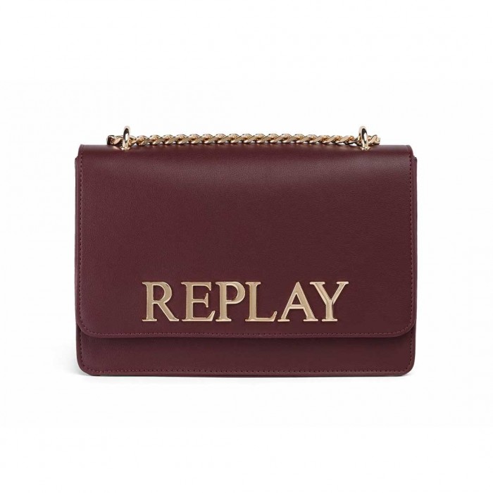 REPLAY SUEDE CROSSBODY BAG WITH LETTERING DARK RED