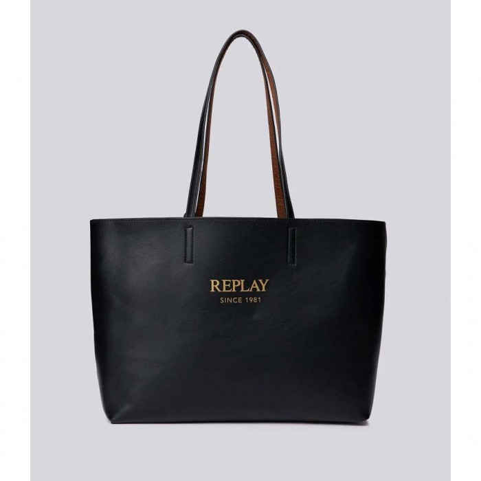 REPLAY REVERSIBLE TOTE BAG WITH CLUTCH BROWN/BLACK REPLAY REVERSIBLE TOTE BAG WITH CLUTCH BROWN/BLACK