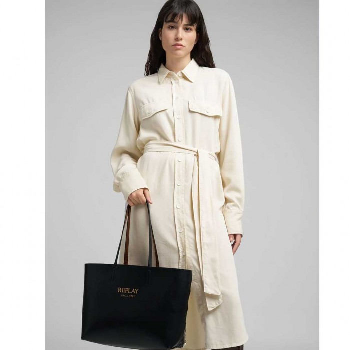 REPLAY REVERSIBLE TOTE BAG WITH CLUTCH BROWN/BLACK