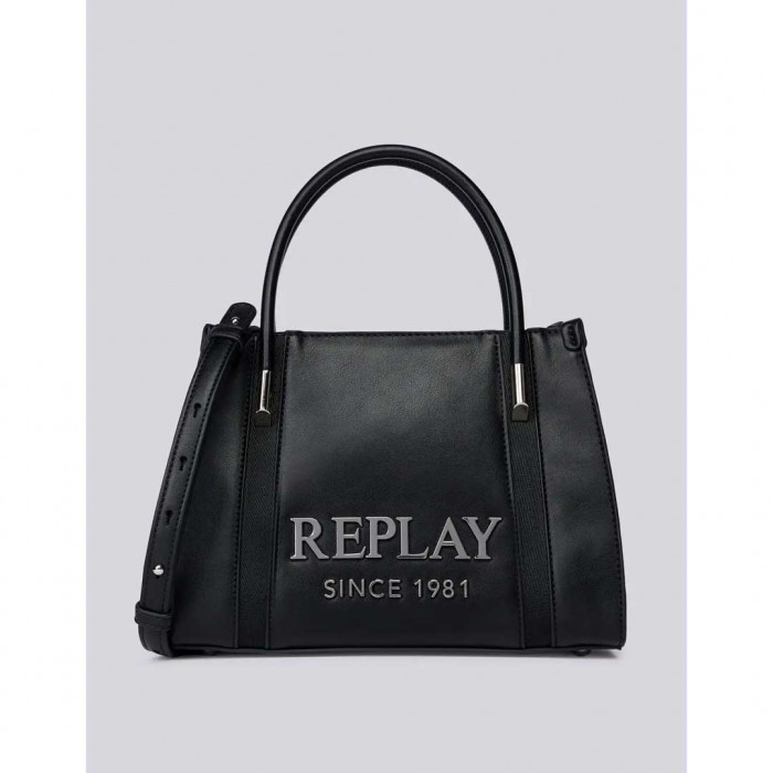 REPLAY BAG WITH SHOULDER STRAP AND LETTERING BLACK