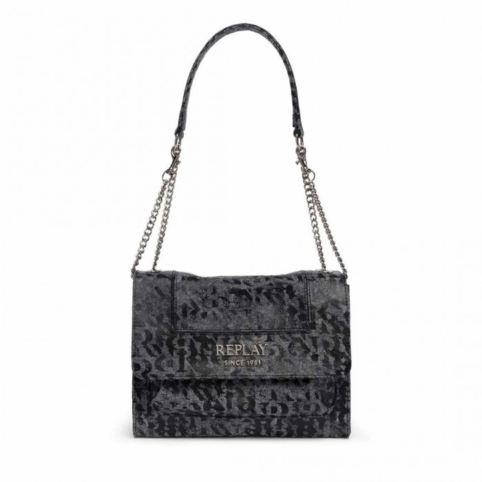 REPLAY DENIM BAG WITH PRINT WASHED BLACK