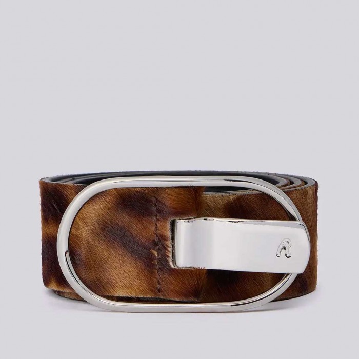 REPLAY HAIRY LEATHER BELT WITH OVAL BUCKLE BROWN