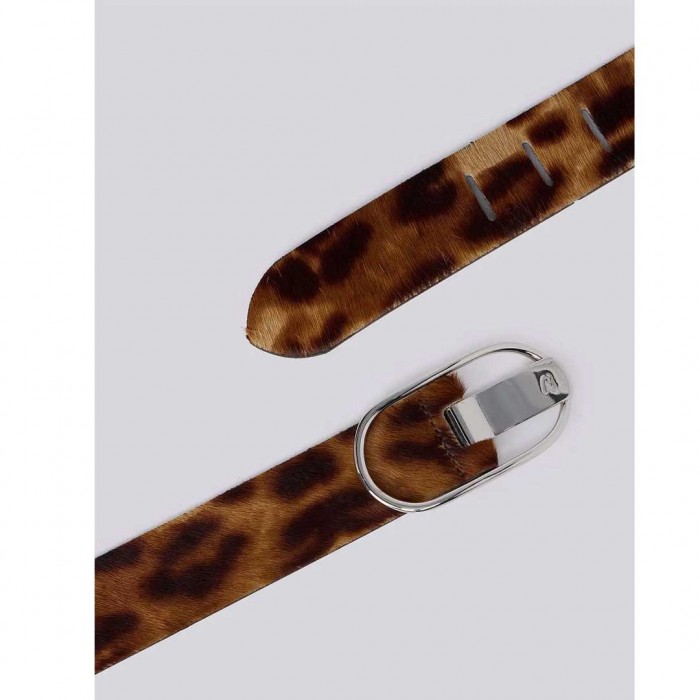 REPLAY HAIRY LEATHER BELT WITH OVAL BUCKLE BROWN