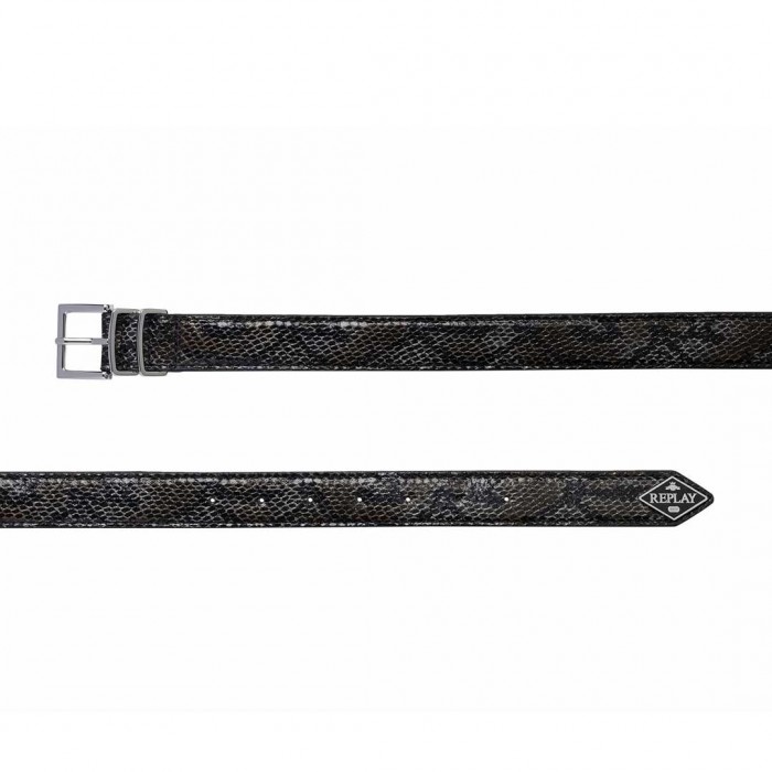 REPLAY SNAKESKIN-EFFECT BELT BLACK