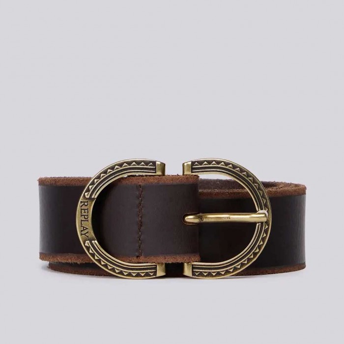 REPLAY LEATHER BELT WITH DECORATED TIP BROWN