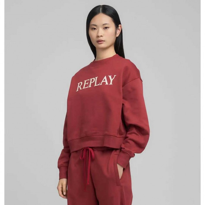 REPLAY COTTON SWEATSHIRT WITH LETTERING RED
