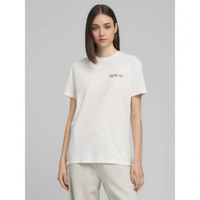 REPLAY WOMAN JERSEY T-SHIRT WITH LETTERING WHITE