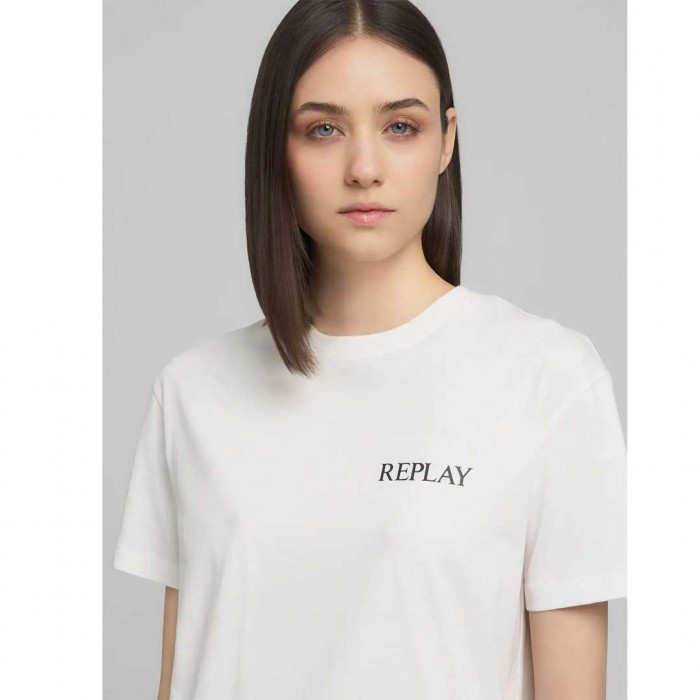 REPLAY WOMAN JERSEY T-SHIRT WITH LETTERING WHITE