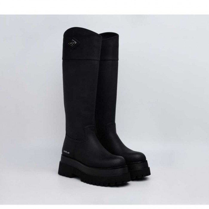 REPLAY WOMAN LONG BOOTS LOGO BLACK