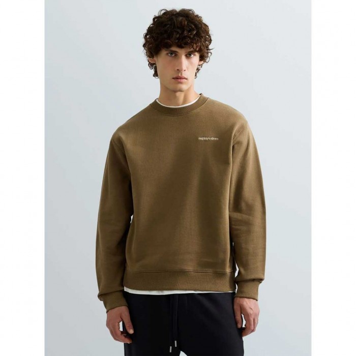 REPLAY MAN TERRY COTTON SWEATSHIRT WITH LOGO GREEN