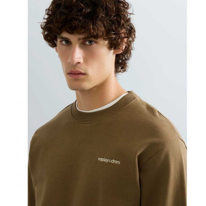 REPLAY MAN TERRY COTTON SWEATSHIRT WITH LOGO GREEN