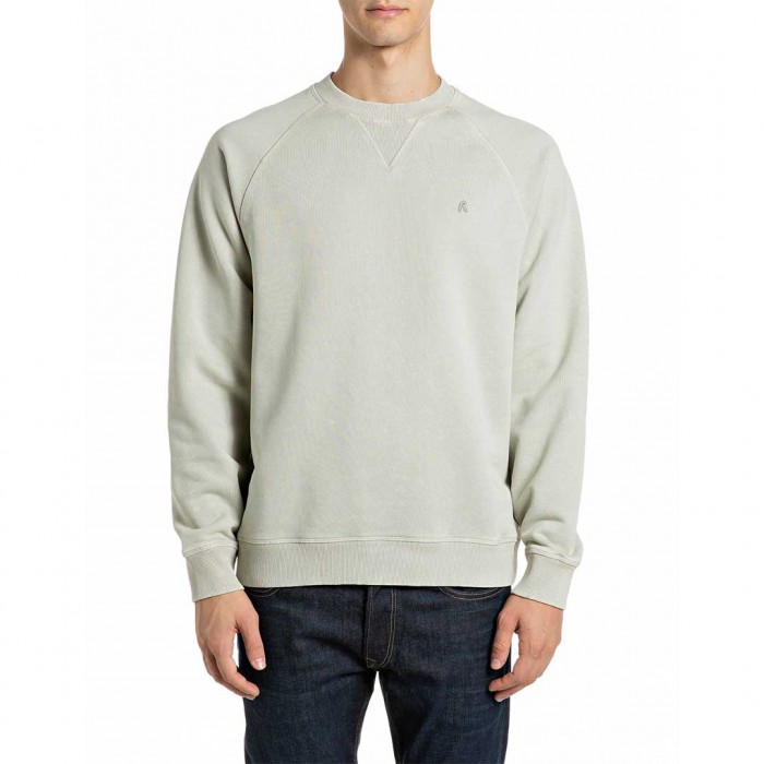 REPLAY SWEATSHIRT WITH FADED EFFECT AND LOGO BEIGE