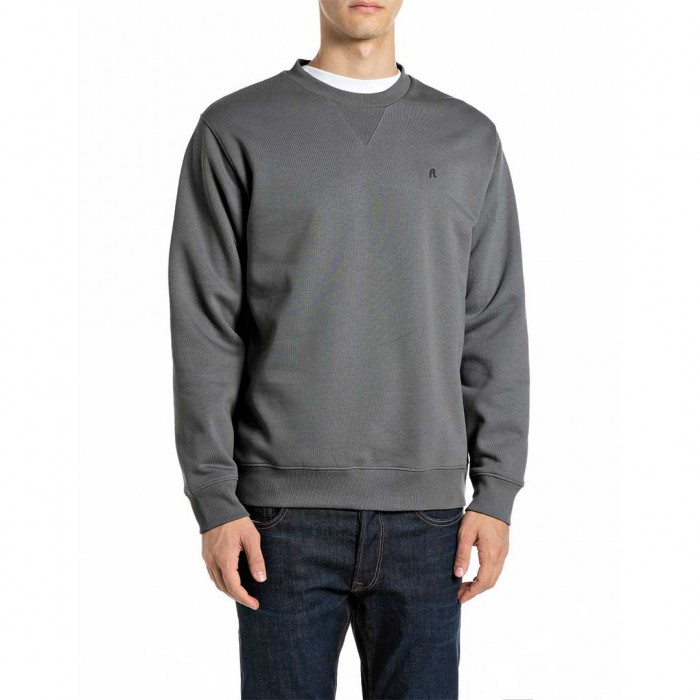 REPLAY MAN COTTON-BLEND CREW-NECK SWEATSHIRT GRAY