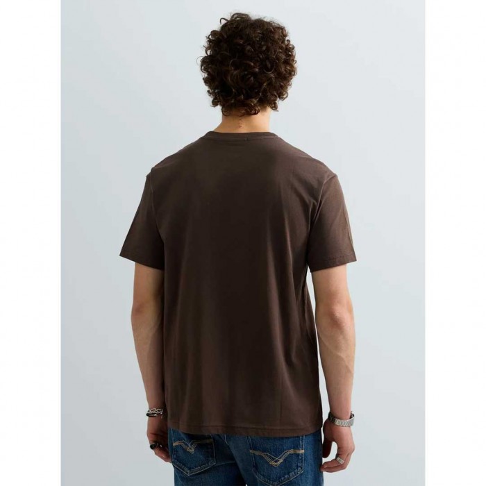 REPLAY MAN REGULAR-FIT T-SHIRT WITH LETTERING LOGO BROWN